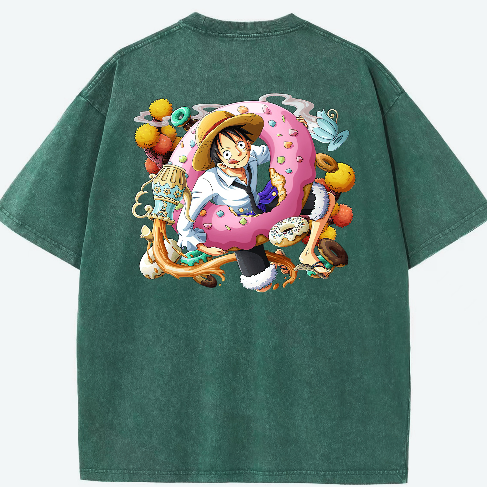 ワンピース モンキー・D・ルフィ ONE PIECE Monkey D. Luffy 綿100% ヴィンテージ風 半袖Tシャツ（背面プリント）